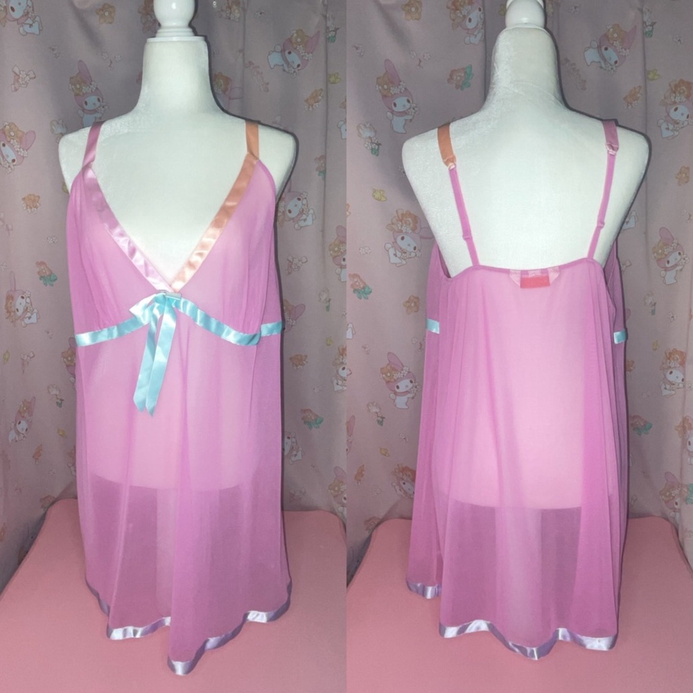 Cacique Mesh Babydoll Slip with Colored Ribbon Details